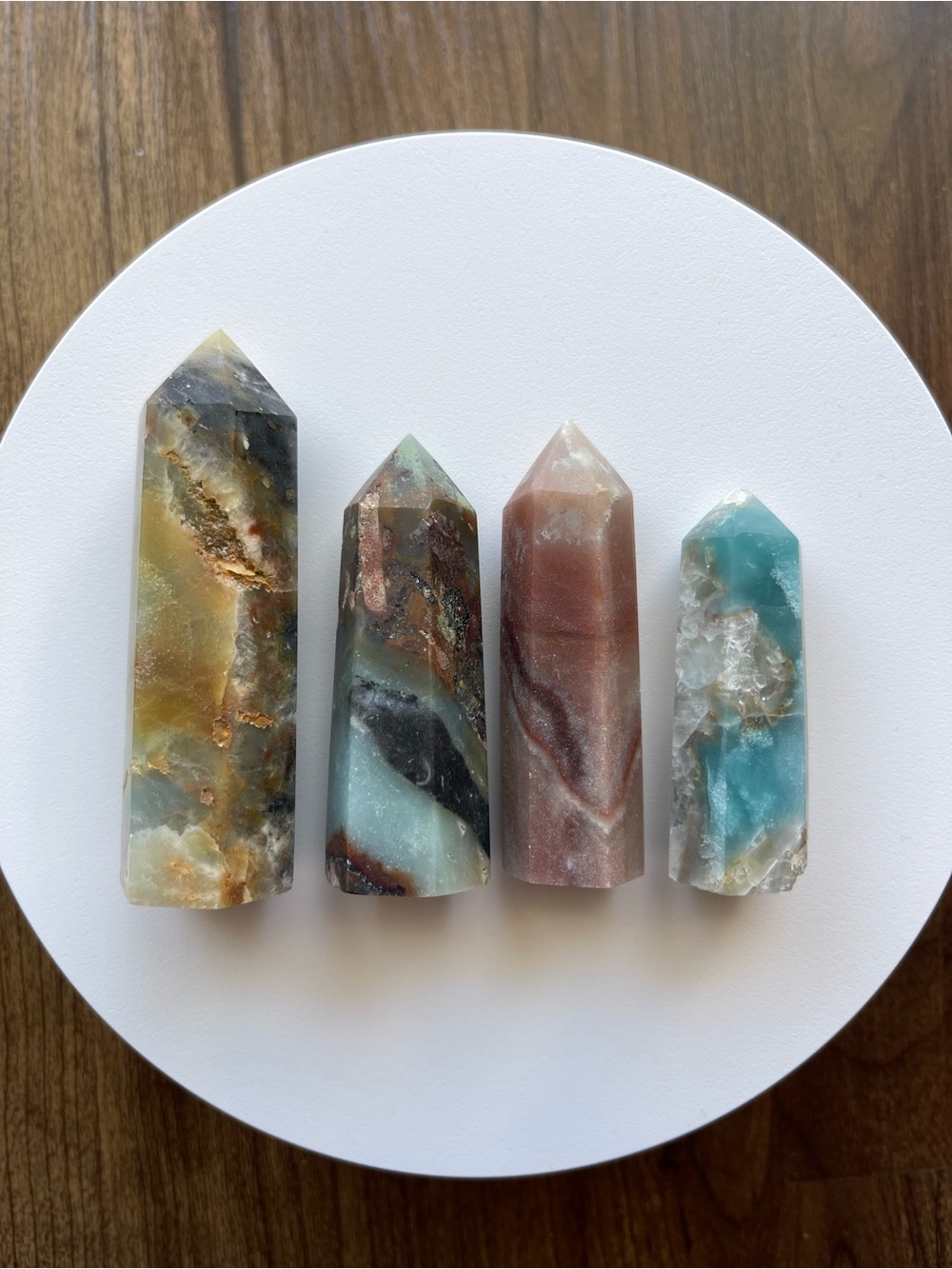 Caribbean Calcite Crystal Point Set of Four Decorative Home Accent